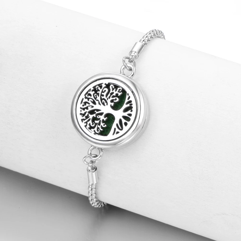 Tree of Life Aromatherapy Bracelet Open Lockets Bangle Essential Oil Diffuser Bracelet Adjustable Chain Bracelet with 10pcs Pads