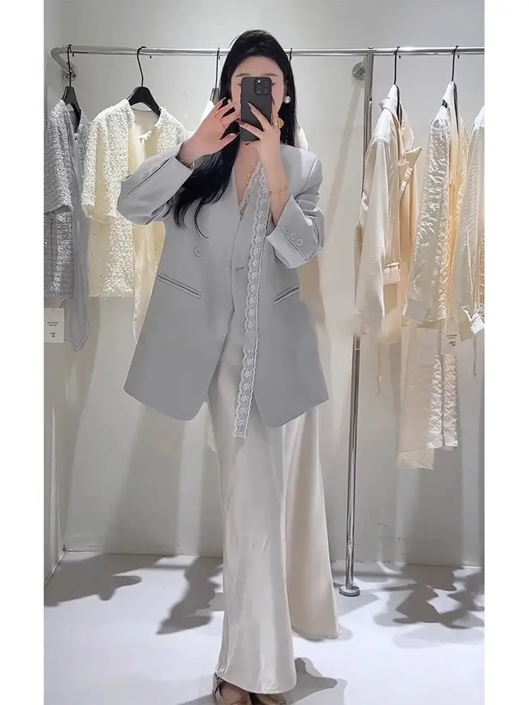 Spring and Autumn Style Professional Light Grey Suit Coat Casual Skirt Elegant Women's Two Piece Set