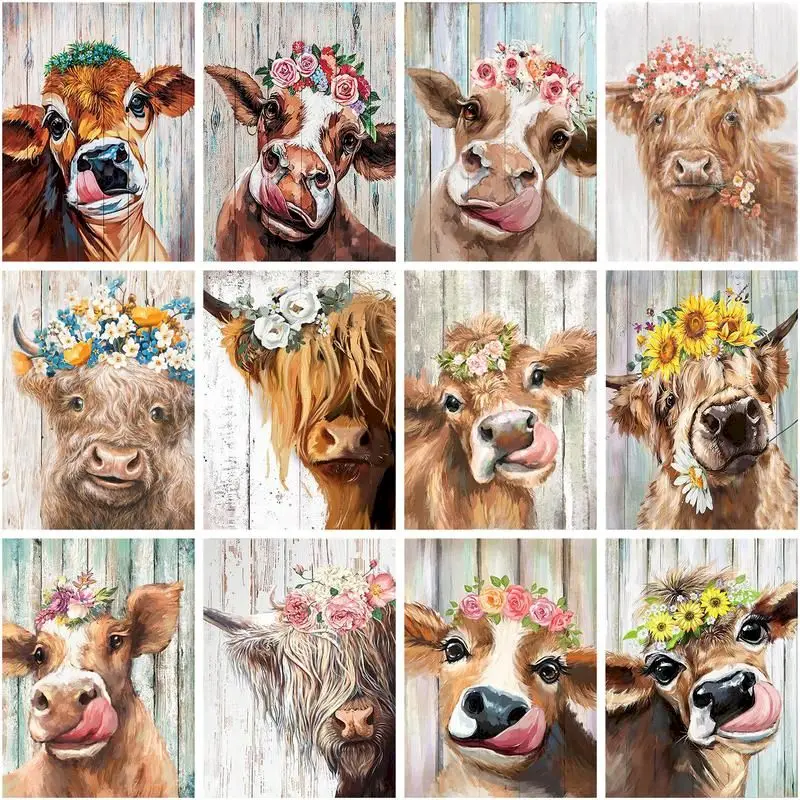 

GATYZTORY 60x75cm Painting By Numbers Flowers Cow Pictures Paint By Number Animal Drawing On Canvas Diy Home Decoration