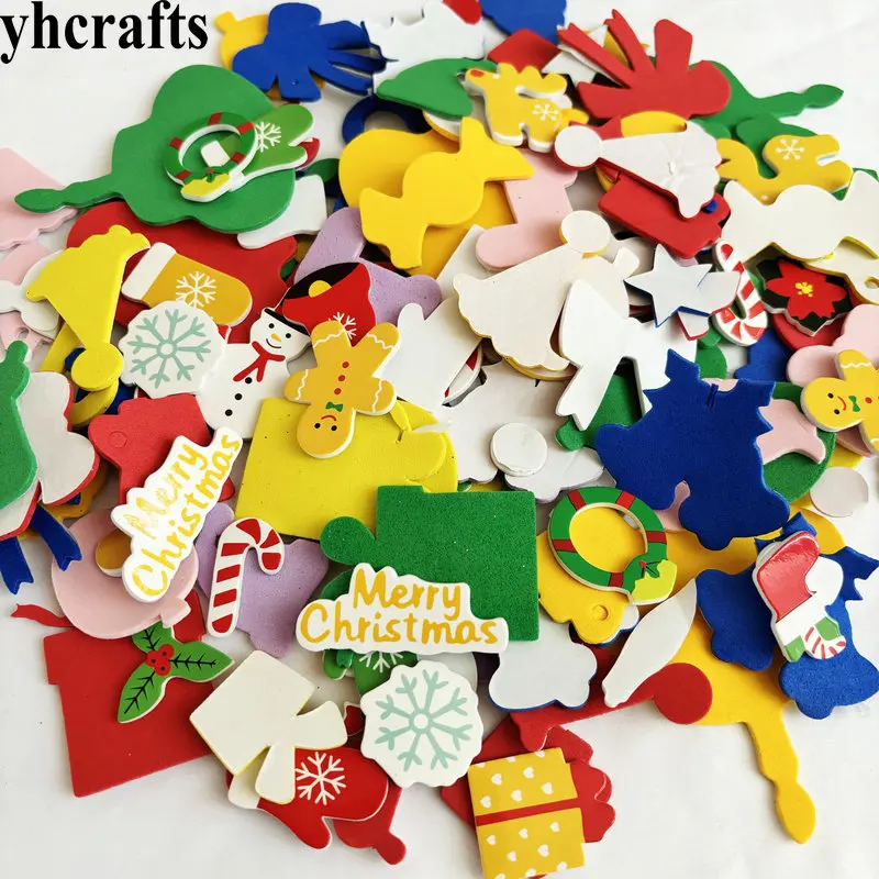 150/LOT.Mix New colorful christmas foam stickers Noel Creative party activitity items Kindergarten arts and crafts diy toys