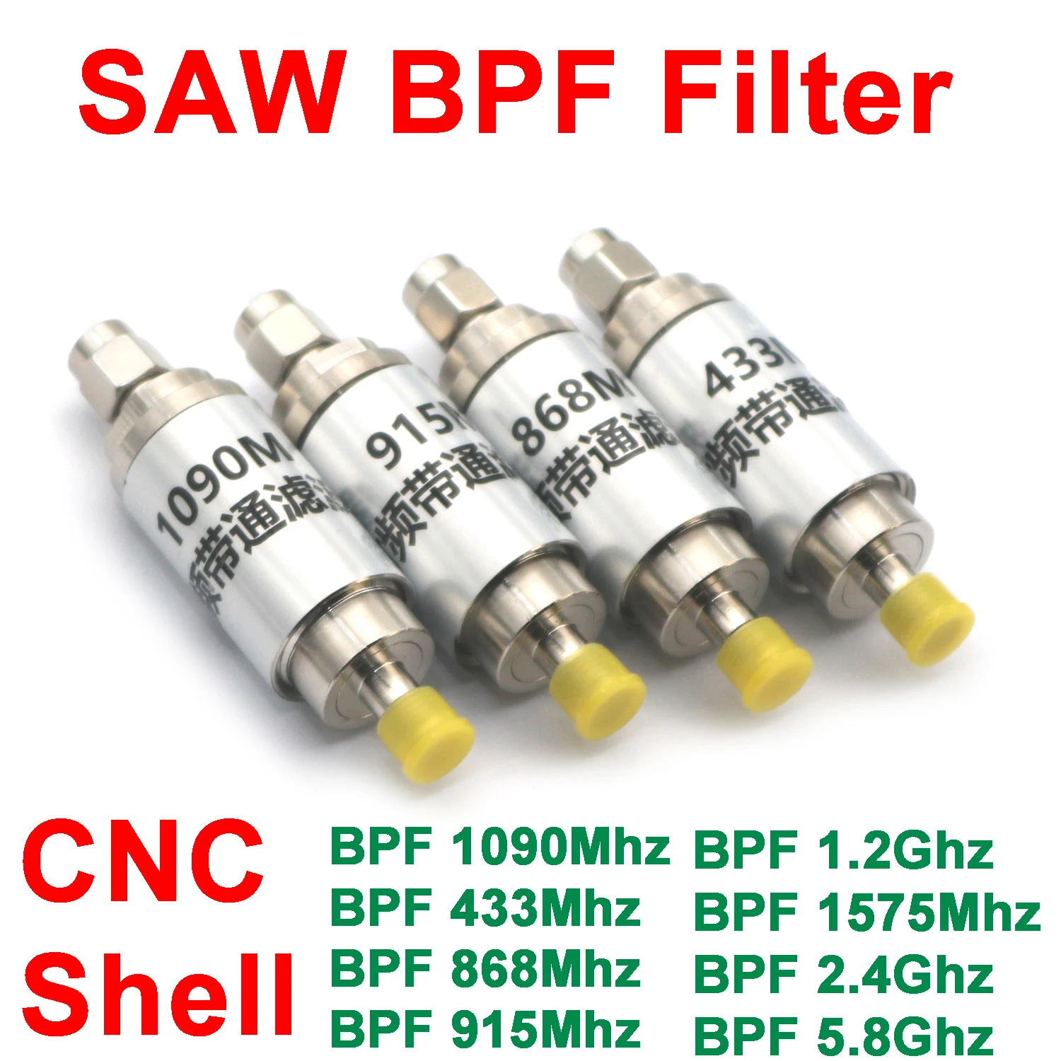 CNC Shell Band Pass Filter 433Mhz 868Mhz 915Mhz 1090Mhz 1575Mhz 2.4Ghz 5.8Ghz BPF Radio Wireless Communication Signal Receiver