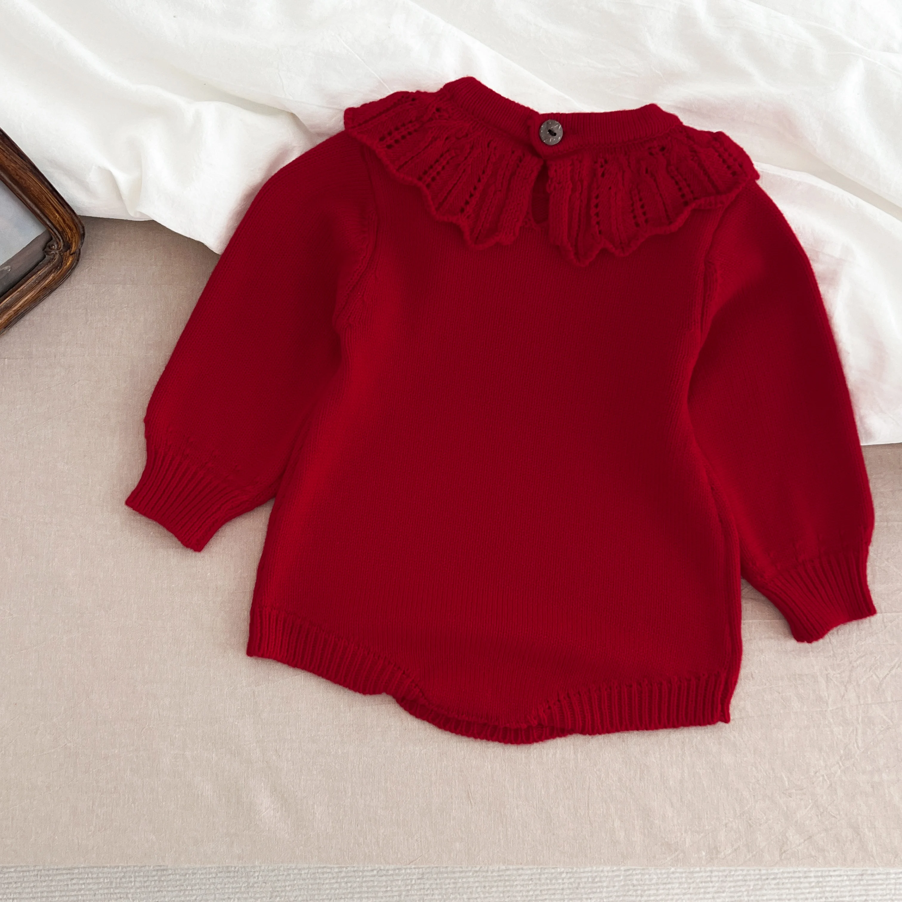 Weihnachten Stickerei Floral Baby Mädchen Pullover Strampler Neugeborenen Lange Ärmel Stricken Kleidung Prinzessin Strickwaren Winter Herbst Overall ﻿ – Detail 3