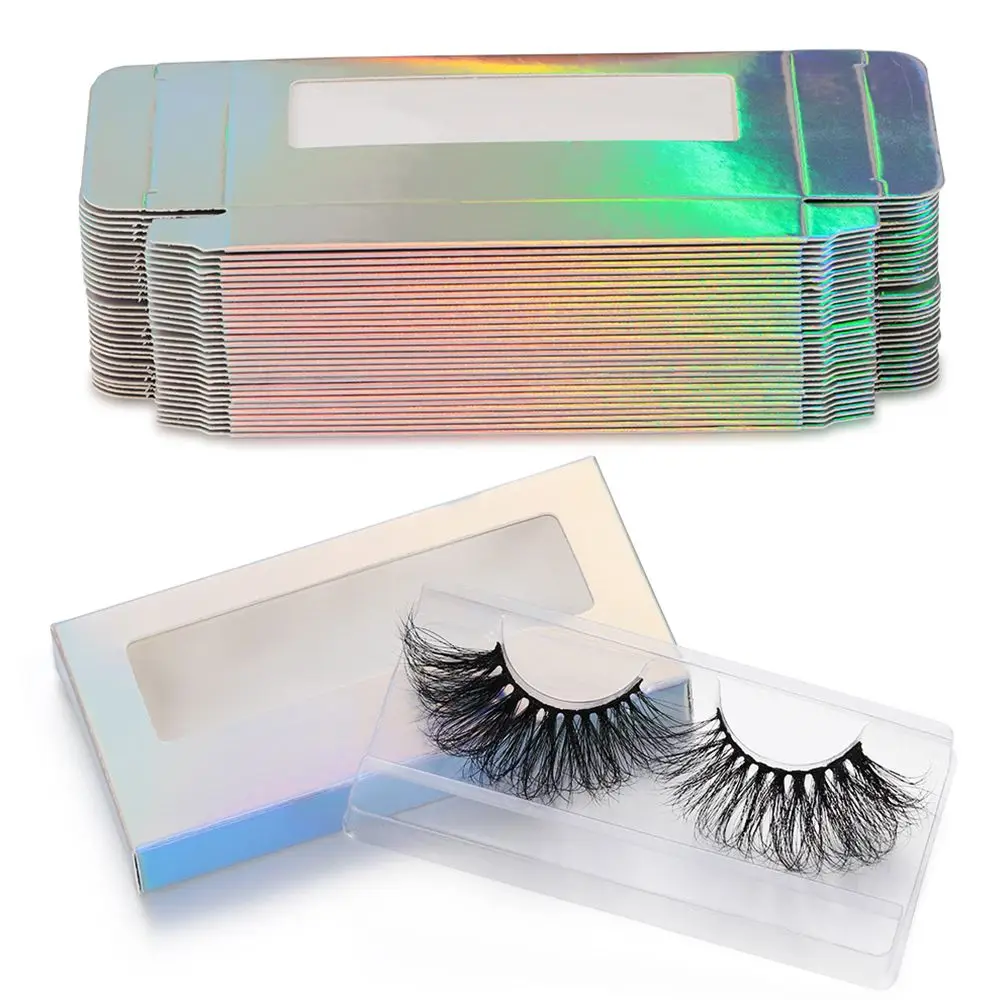 Eyelashes Tools Wholesale Bulk Paper Plastic Empty Eyelash Case Set Eyelashes Box Holographic Design False Eyelashes Package