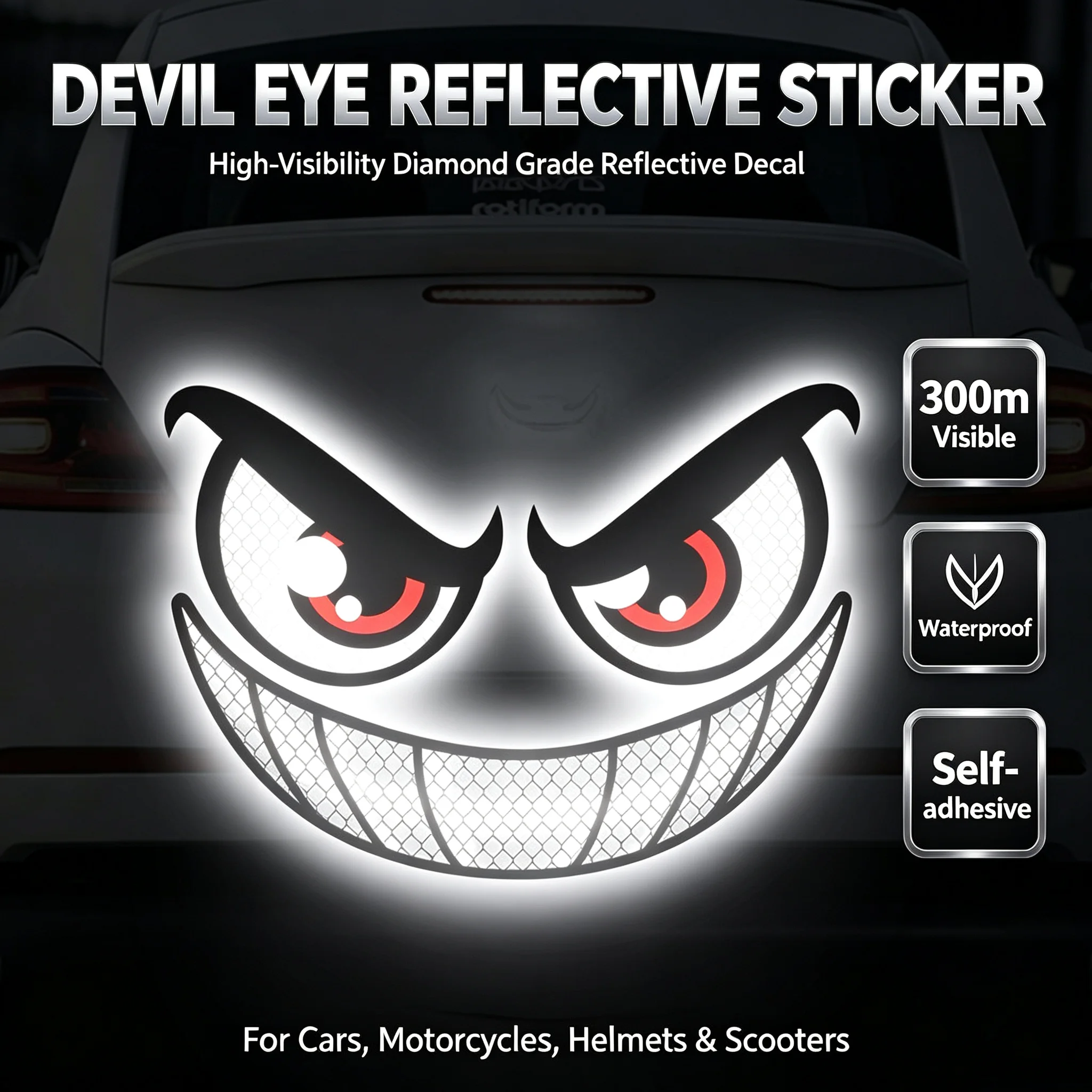 Devil Eye Reflective Motorcycle Safety Warning Stickers Car Sticker Motorcycle Helmet Custom Creative Vehicle Decal Sticker