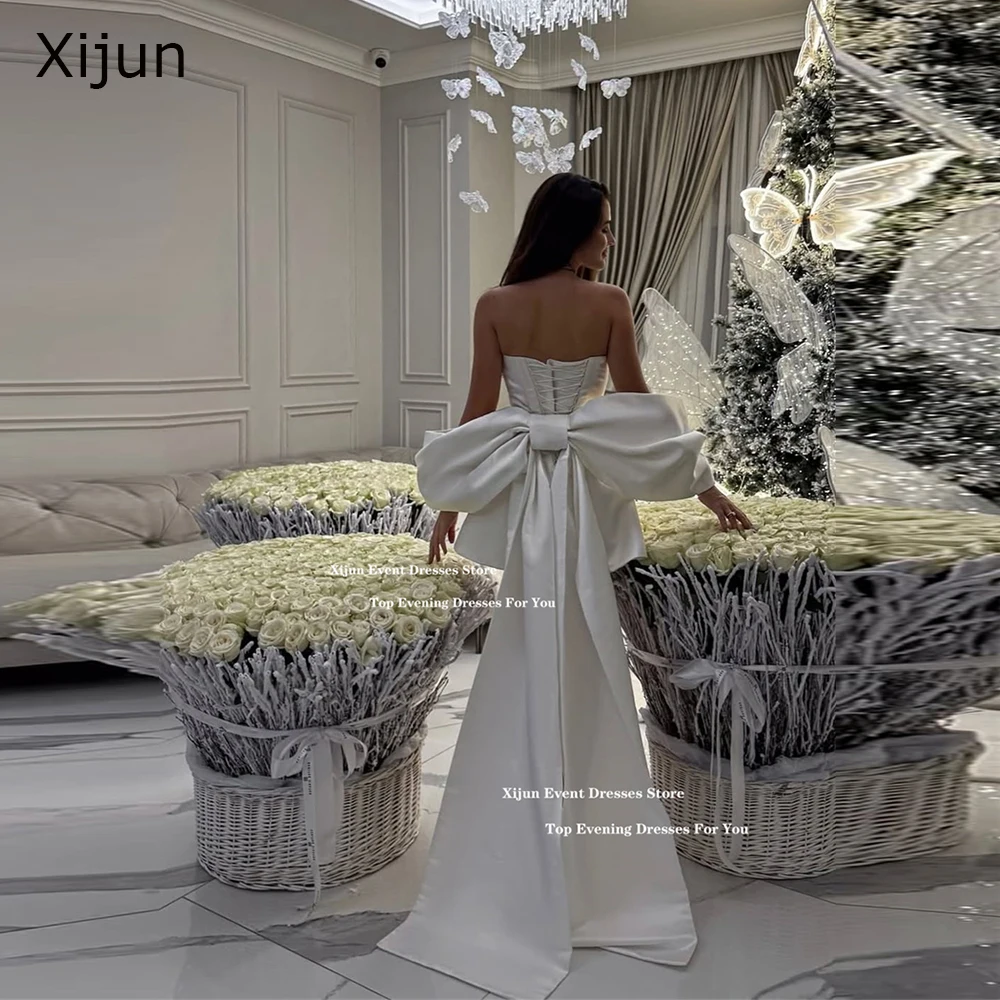 

Xijun Simple Ivory Satin Short Evening Dresses Sleeveless Back Bow Cocktail Dresses Formal Occasion Birthday Party Gown Customiz