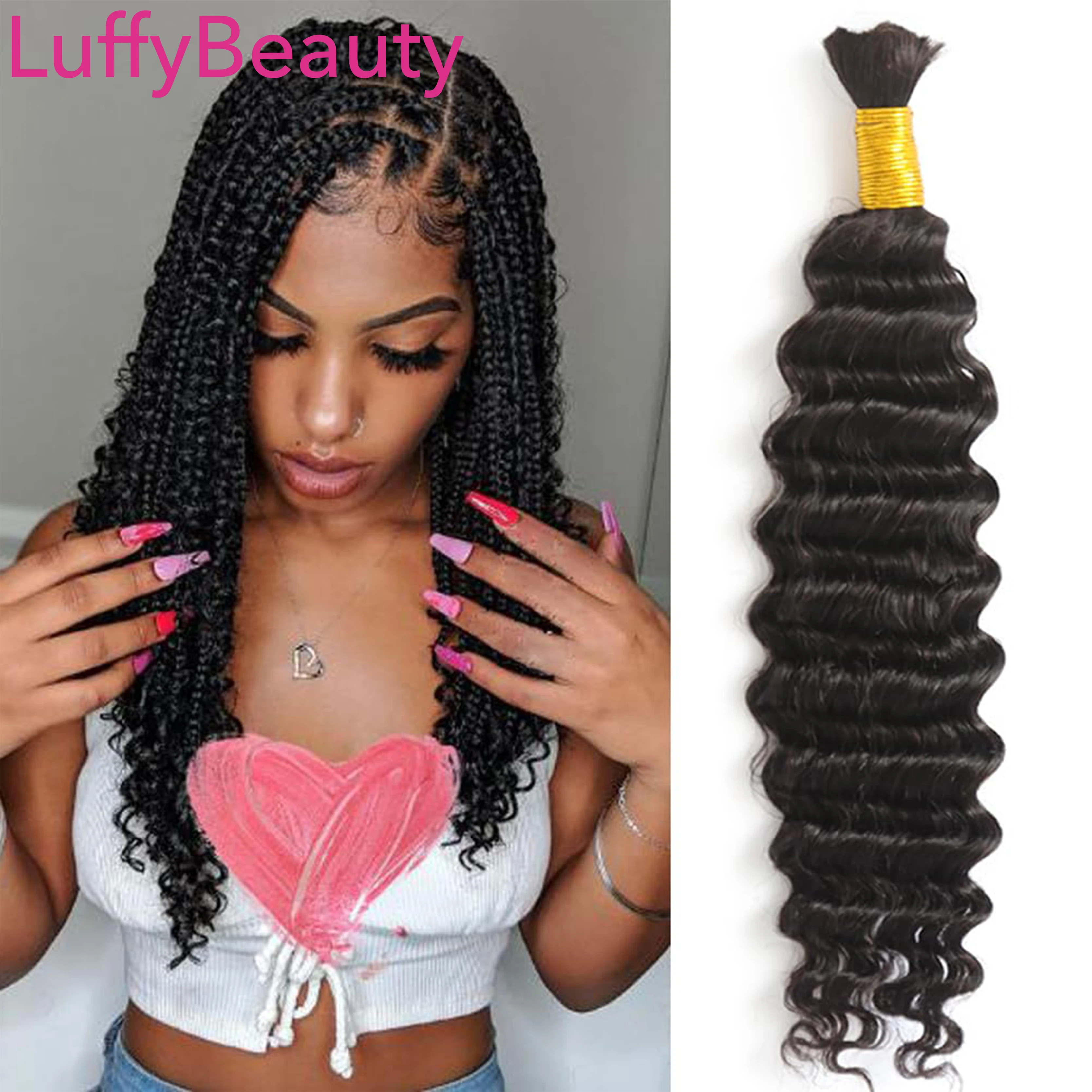 Bulk Human Hair For Braiding Deep Wave Color 27 Blonde Double Drawn Full End Hair Bundles For Boho Braids Wholesale LuffyBeauty