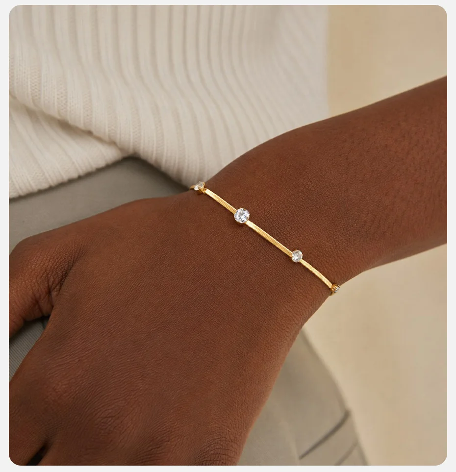 Vnox Elegantes Rundes Zirkonia-Kettenarmband für Damen, 18K Vergoldeter Edelstahl-Choker, Stapelbarer Hochzeitsschmuck – Detail 3