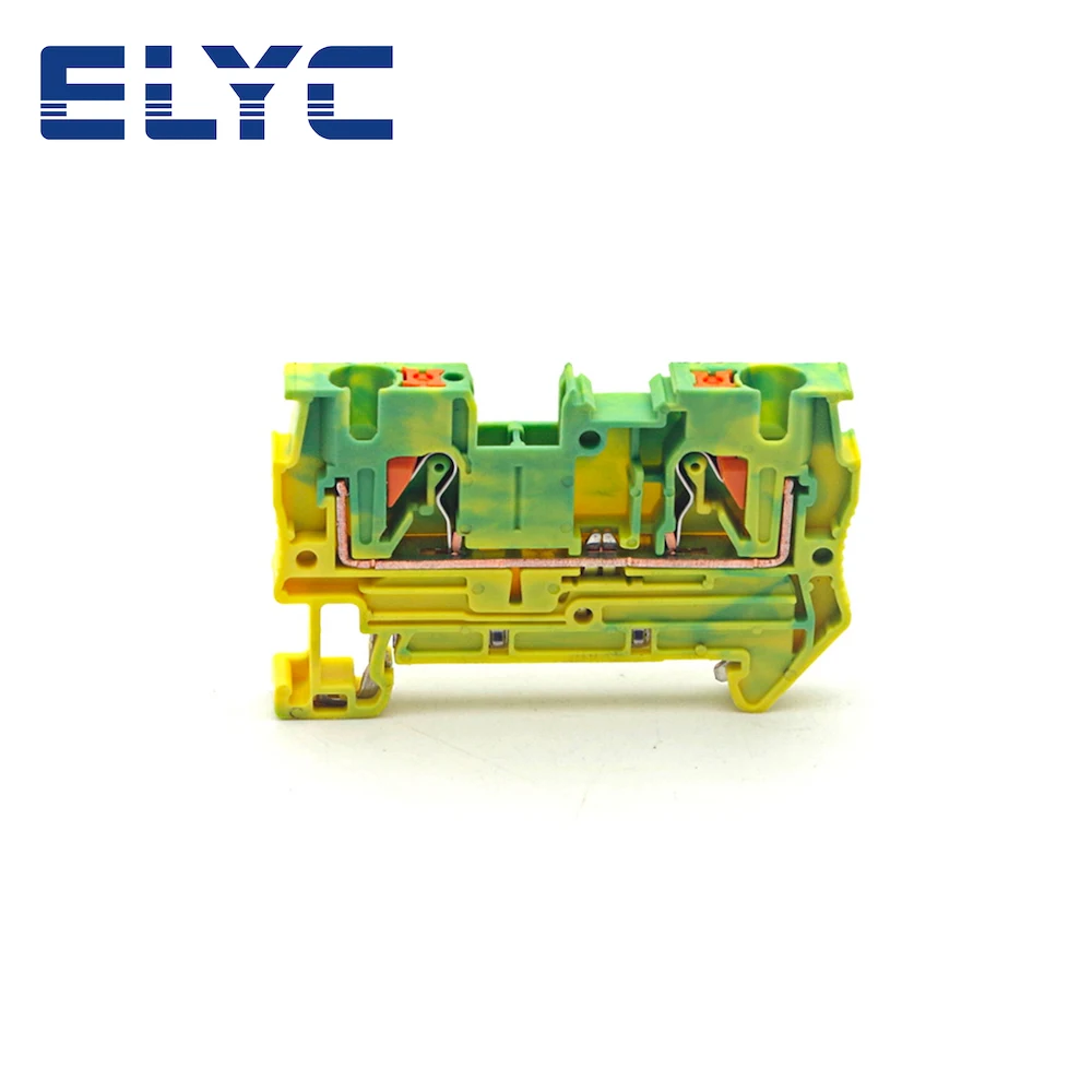 

100Pcs PT4-PE Push-in Ground Feed Through Protective Earth PE Wire Electrical Connector Din Rail Terminal Block PT 4-PE