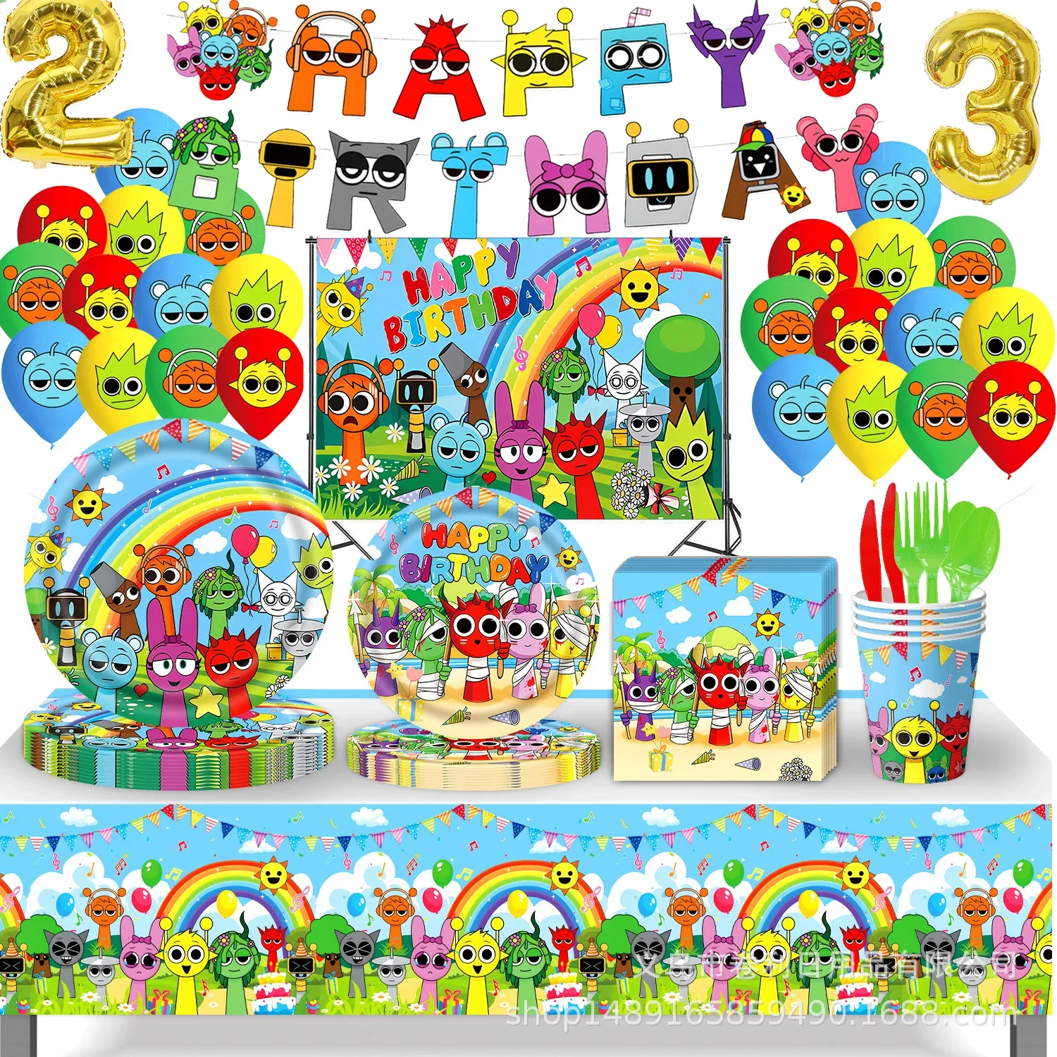 Sprunki Incredibox Birthday Party Decoration Kids Shower Boy Girl Tableware Supplies Cup Tablecloth Number Balloon Backdrop Gift