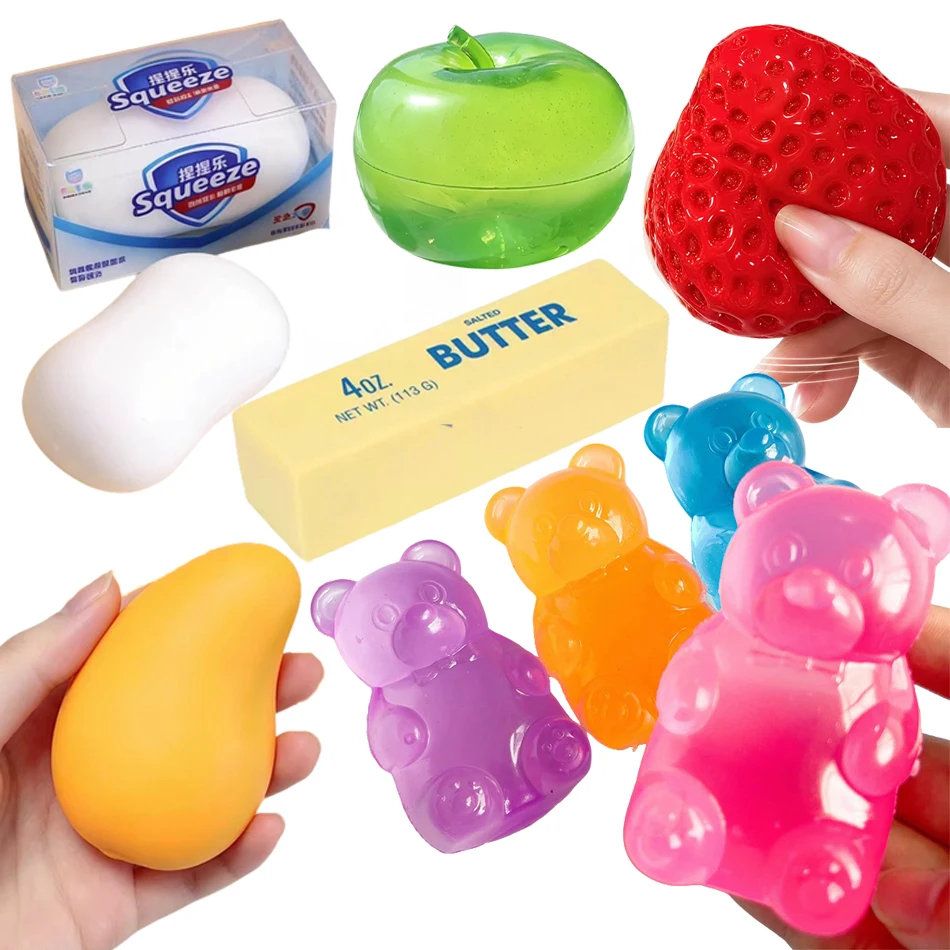 Cute Bear Fruit Maltose Squishy Toy Dough Colorful Sensory Toy Creative Desk Decoration Stress Relief Doll Squeeze Fidget Toy