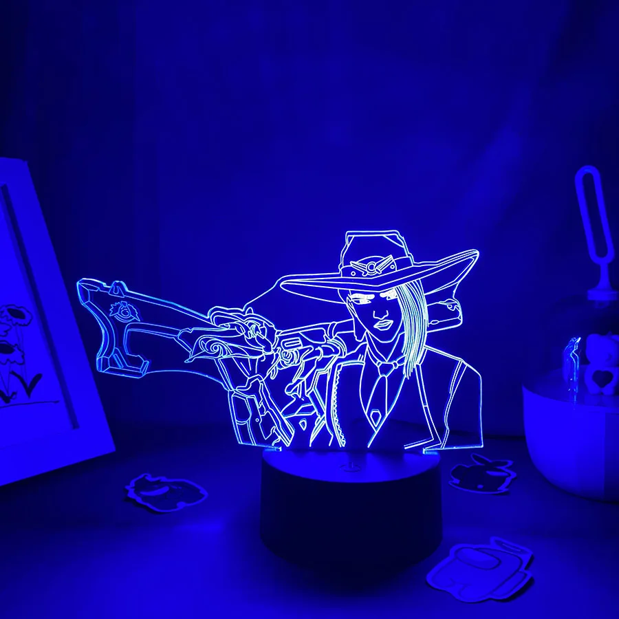 Overwatches OW Game Figure Hero Ashe 3D Led Neon Night Lights Birthday Gift For Friends Gaming Room Table Cool Decor Lava Lamp