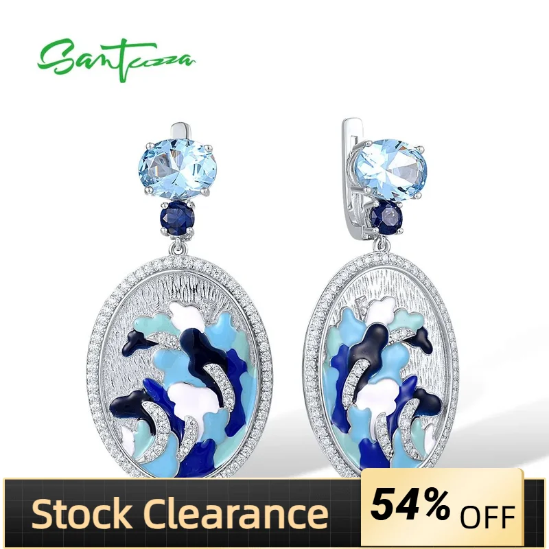 

SANTUZZA Аутентичные серьги из стерлингового серебра 925 пробы для женщин, геометрические синие океанские плетения, элегантные вечерние ювелирные изделия, эмаль ручной работы