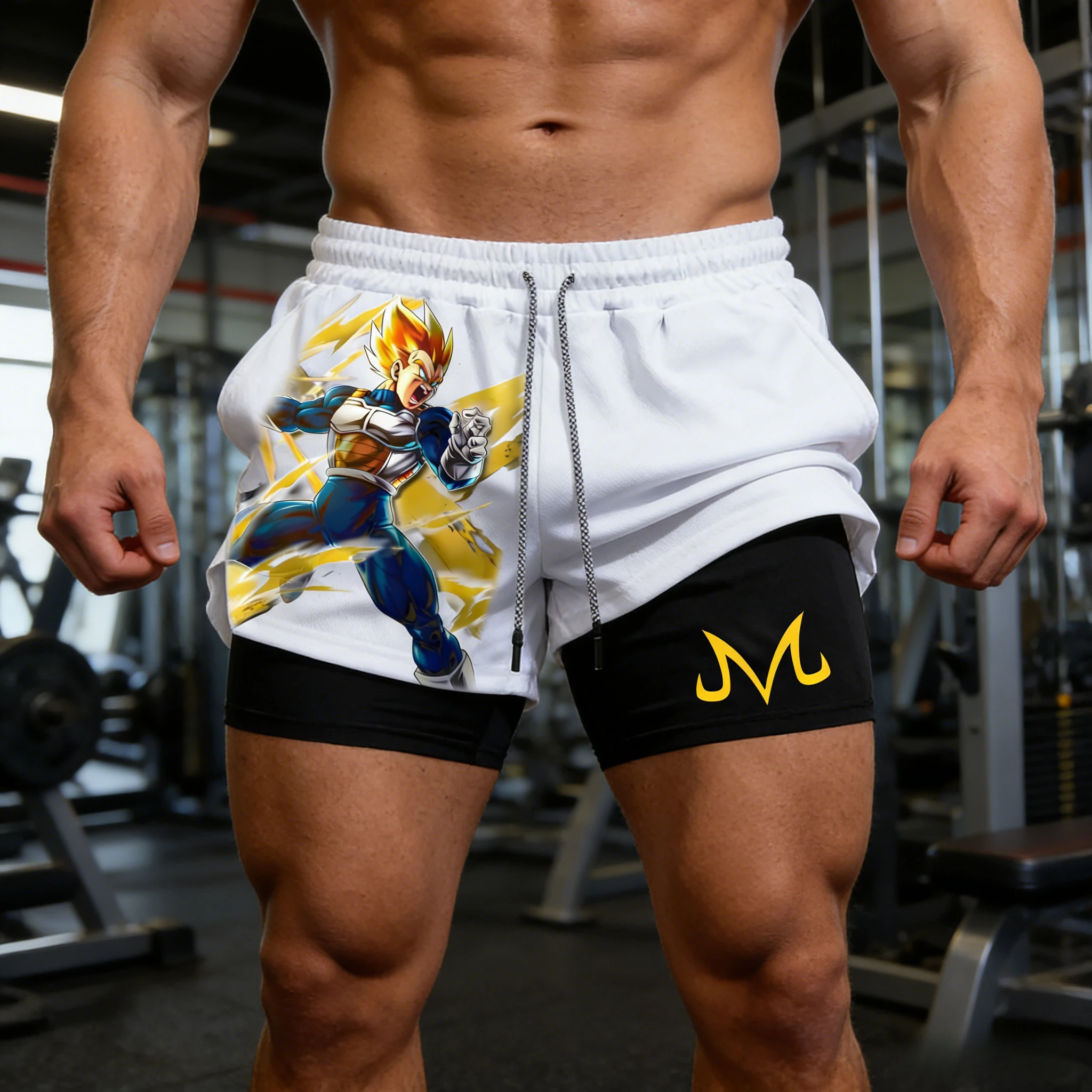 

Летние ретро-шорты для спортзала 2-в-1 с принтом Dragon Ball Z, двухслойные, оверсайз, мужские, с изображением Супер Сайяна Вегеты, унисекс, для тренировок, уличная одежда, коллекция 2026 года