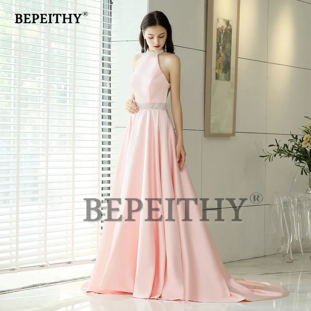 BEPEITHY/длинное вечернее платье с лямкой на шее и поясом со стразами; Vestido De Festa; Розовое вечернее платье с открытой спиной и шлейфом; Вечерние пл...