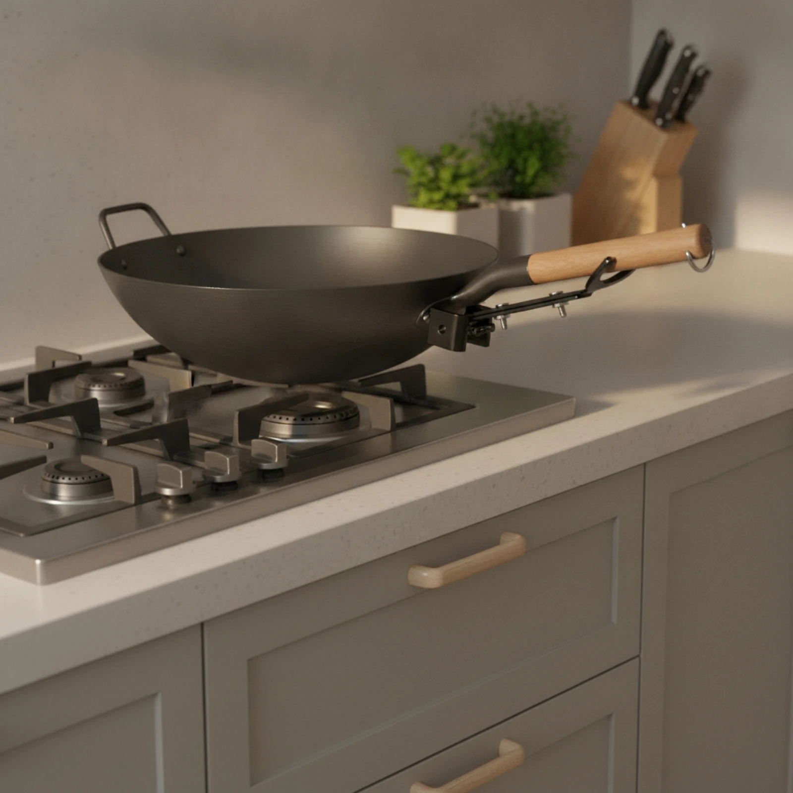 Cookware Handle Stabilizer Bracket Metal Bracket with Adjustable Clamping Base for Home Cooks, Stovetop, Stir-Frying