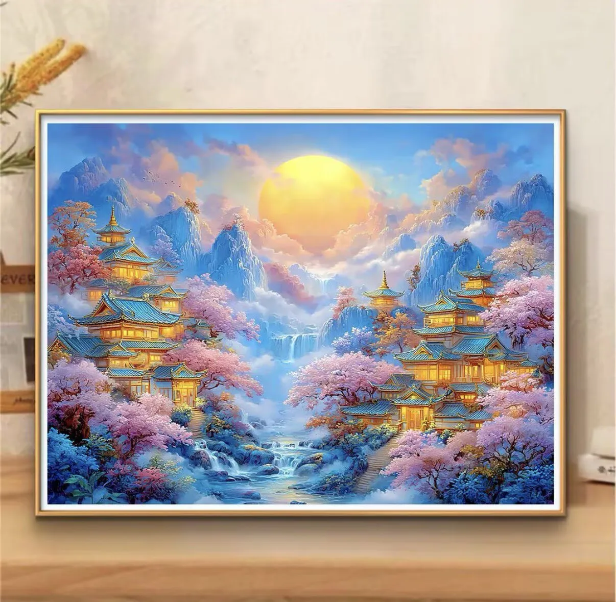 9CT 75X100CM Needlework,DIY Living Room Printed Cross Stitch,Set For Embroidery Kit Cotton Threads Ancient-style pavilions