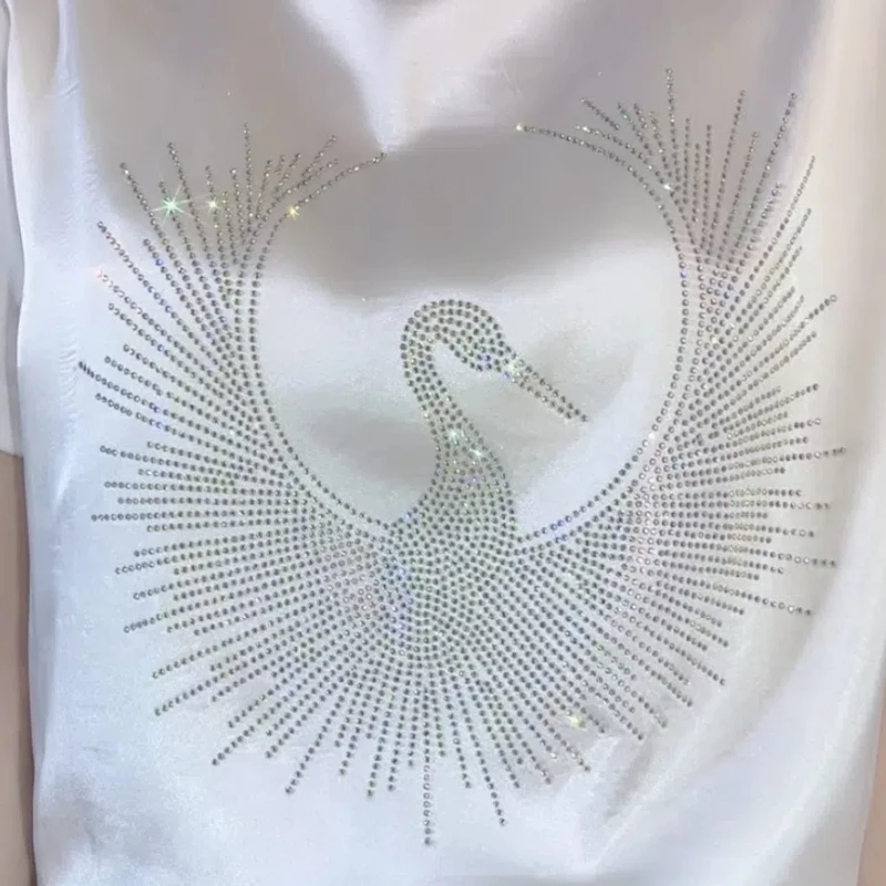 2024 Zomer Nieuwe Modieuze Minimalistische Woon-Werkverkeer Dames Ronde Hals Diamanten Bedrukt Losse Effen Kleur T-Shirts Met Korte Mouwen Tops