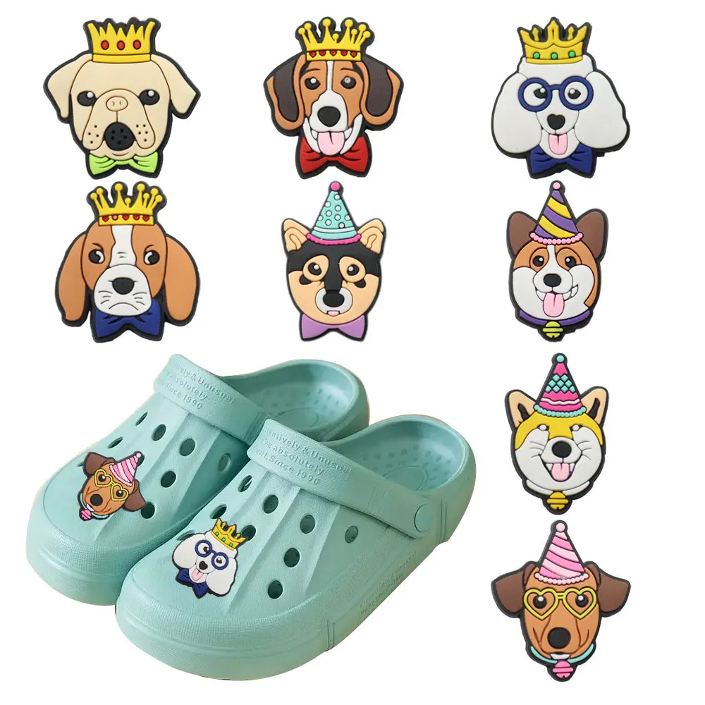 

Mix 50pcs PVC Kawaii Animal Kinds Of Dog Crown Hat Kids Shoe Charms Button Clog Backpack Accessories Fit Bracelet Kid Gift