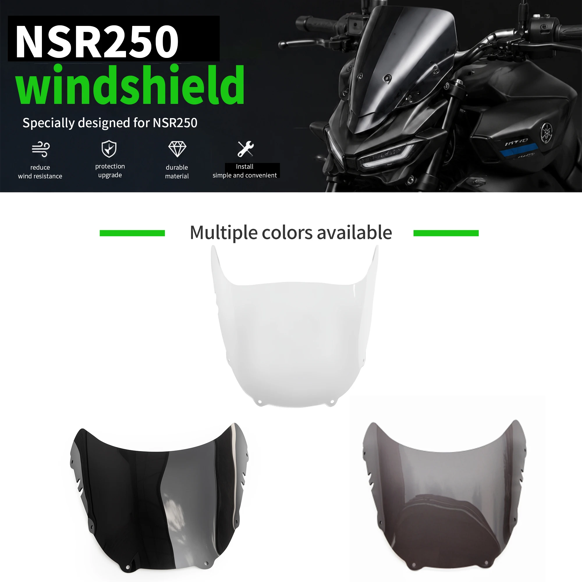 Black Clear Windscreen for Honda NSR250 MC18 1988-1989