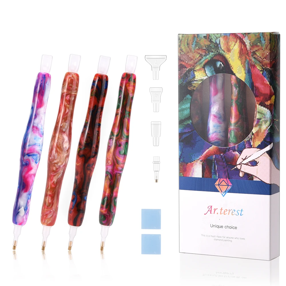 Diamond Painting Pens - 4 Pack Diamond Painting Tools and Accessories Handmade Art Resin Pens for Hobby Adults Kids Beginner