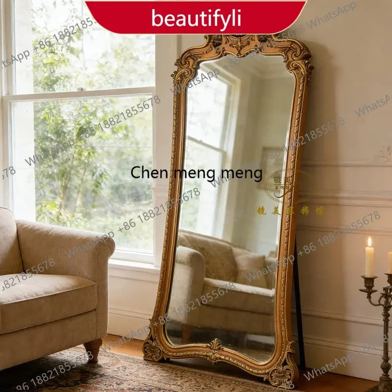 PP American retro carved full-length mirror household wall-mounted full-length mirror floor-to-ceiling fitting mirror