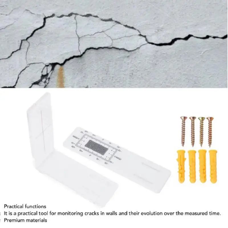 Medidor de grietas acrílico tipo L, regla para grietas de esquina de pared, monitoreo de hendiduras, registro, Monitor de grietas preciso para Horizontal o