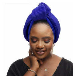 Glitter Knoted Head Wraps African Auto Gele Nigeria Wedding Headtie Party Headwear Muslim HatFashion Women's Turban Cap