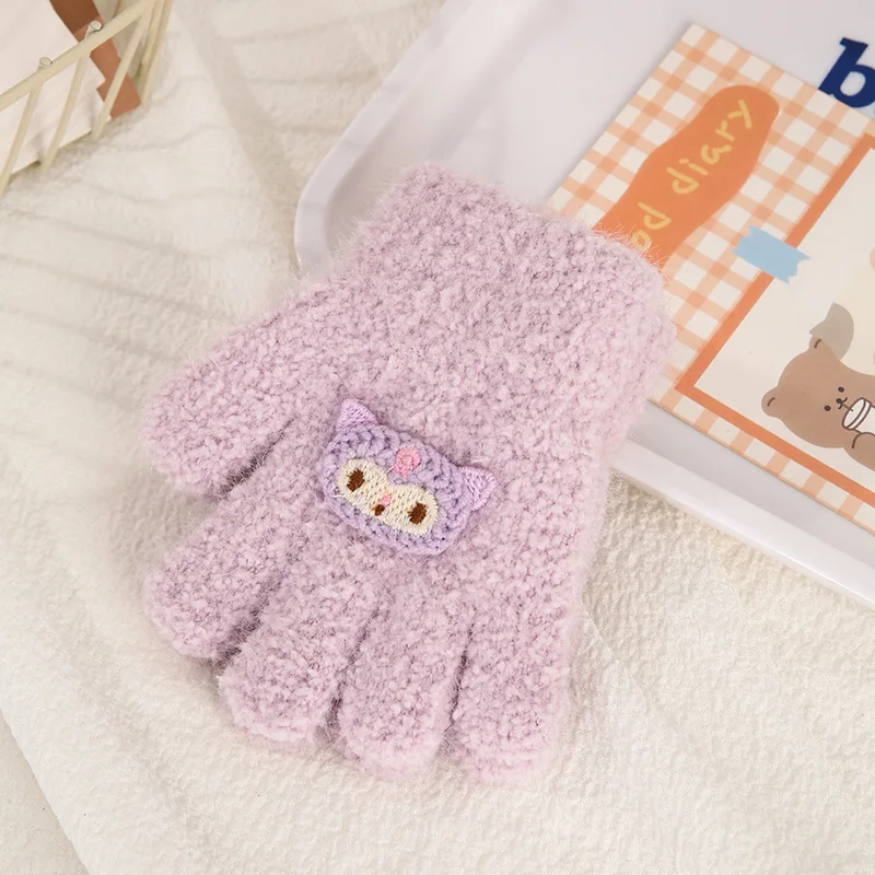 Sanrio children's gloves cute cartoon warm winter particles velvet boys and girls knitted five fingers split finger baby gloves