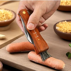 Mini coltello a fungo manico in legno in acciaio inossidabile affilato campeggio caccia sopravvivenza strumento Barbecue pieghevole multifunzionale