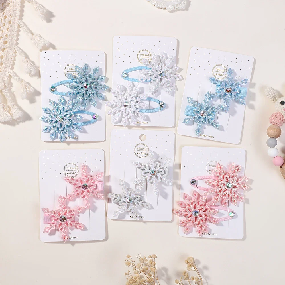 2PCS New Princess Snowflake Girls Lovely Hairpins Children Headwear Hairgrip Hair Clips Barrettes Children\'s Hair Accessories