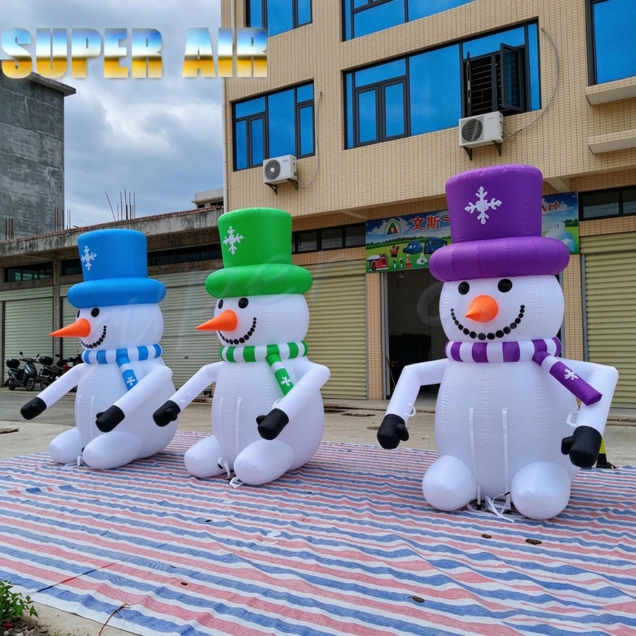 Custom Oxford Inflatable Sitting Snowman, Multi-color Top Hat Snowman Inflatable for Christmas Party, Shopping Mall, Backyard