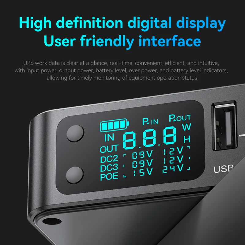 Skazeke D2P Mini UPS DC مصدر طاقة غير منقطع 18000mAh 5v 9v 12v 2A 220V راوتر مودم واي فاي 18650 بطارية احتياطية مع شاشة LCD #4