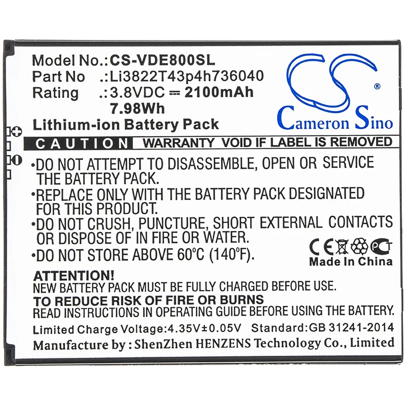 

Li-ion Mobile,SmartPhone Battery for ZTE Vodafone,3.8v,2100mAh,Smart E8 VFD511 VFD513 Smart N8 VFD510 Tempo Go N9137 Z559DL Z559