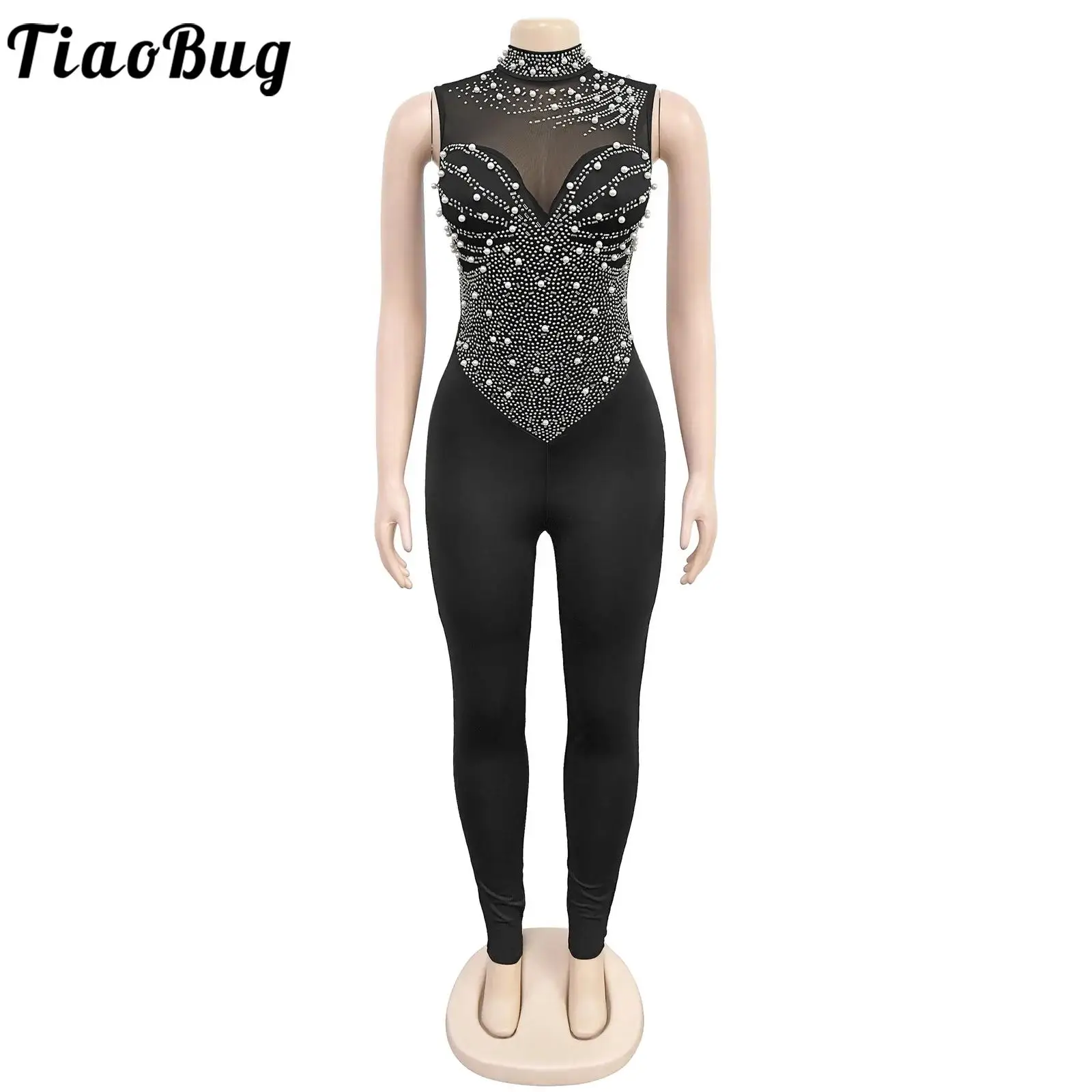 Mulheres brilhantes strass ginástica dança desempenho macacão sem mangas pura malha elástica patinação artística dança bodysuits