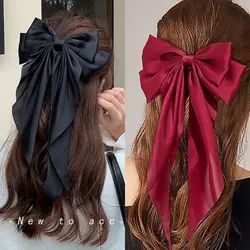 Satin large retro long streamer bow hairpin multi-color triangle scarf burgundy bow spring clip hair accessories