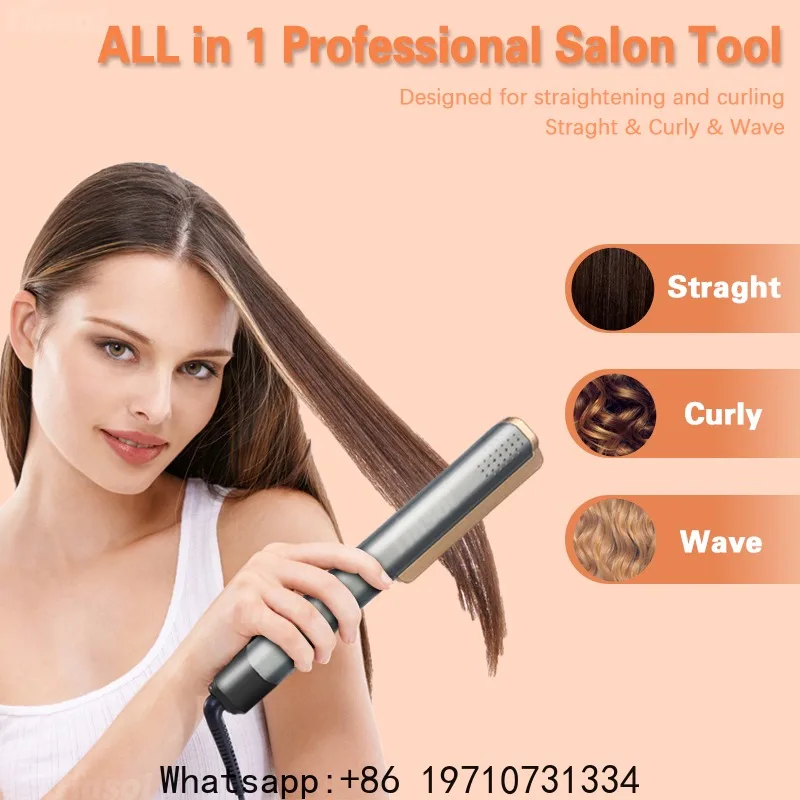 Professional 2-in-1 Ceramic Hair  Curl Ionizer with LCD Wide Panel Straightener, Temperature Adjustable