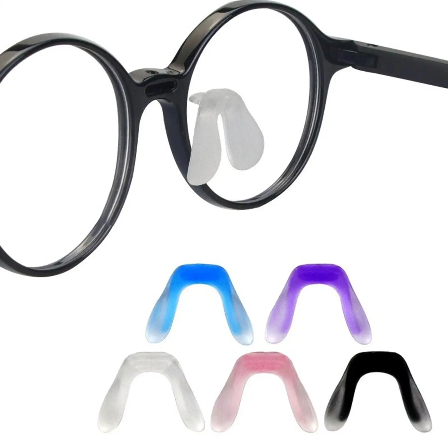 Colored U Silicone Conjoined Siamese Saddle Eyeglass Soft Nose Pads for Insert On Glasses Translucent Anti-Slip Nose Pad