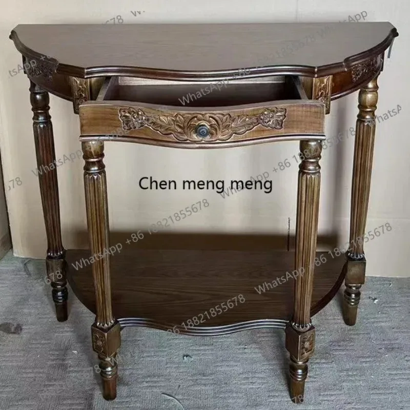 

K153 Table Entrance Table Entrance Table Entrance Cabinet Solid Wood Semicircle Against the Wall European Retro