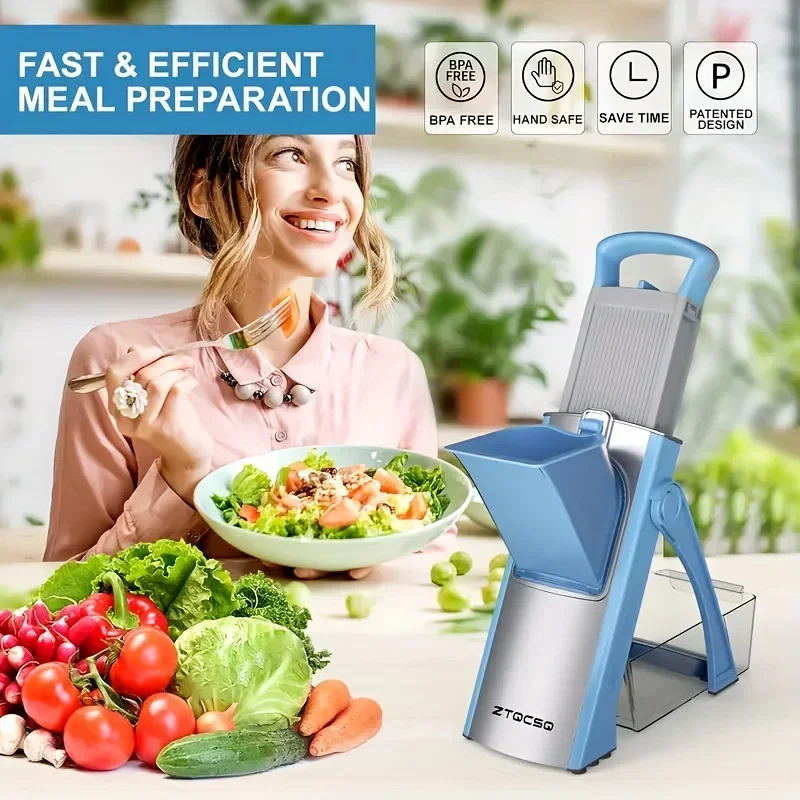 Adjustable Manual Mandoline Slicer with Stainless Steel Blades – Machine for Chopping and Slicing Large Vegetables and Fruits