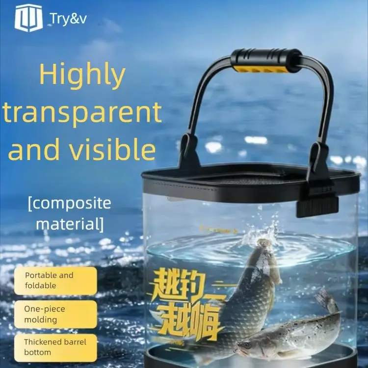 

TRUVEX Clear Foldable Fishing Bucket Double Zipper Thickened ABS Reinforced Rim Coated Mesh Lid Heavy Duty Outdoor Fishing Bucke