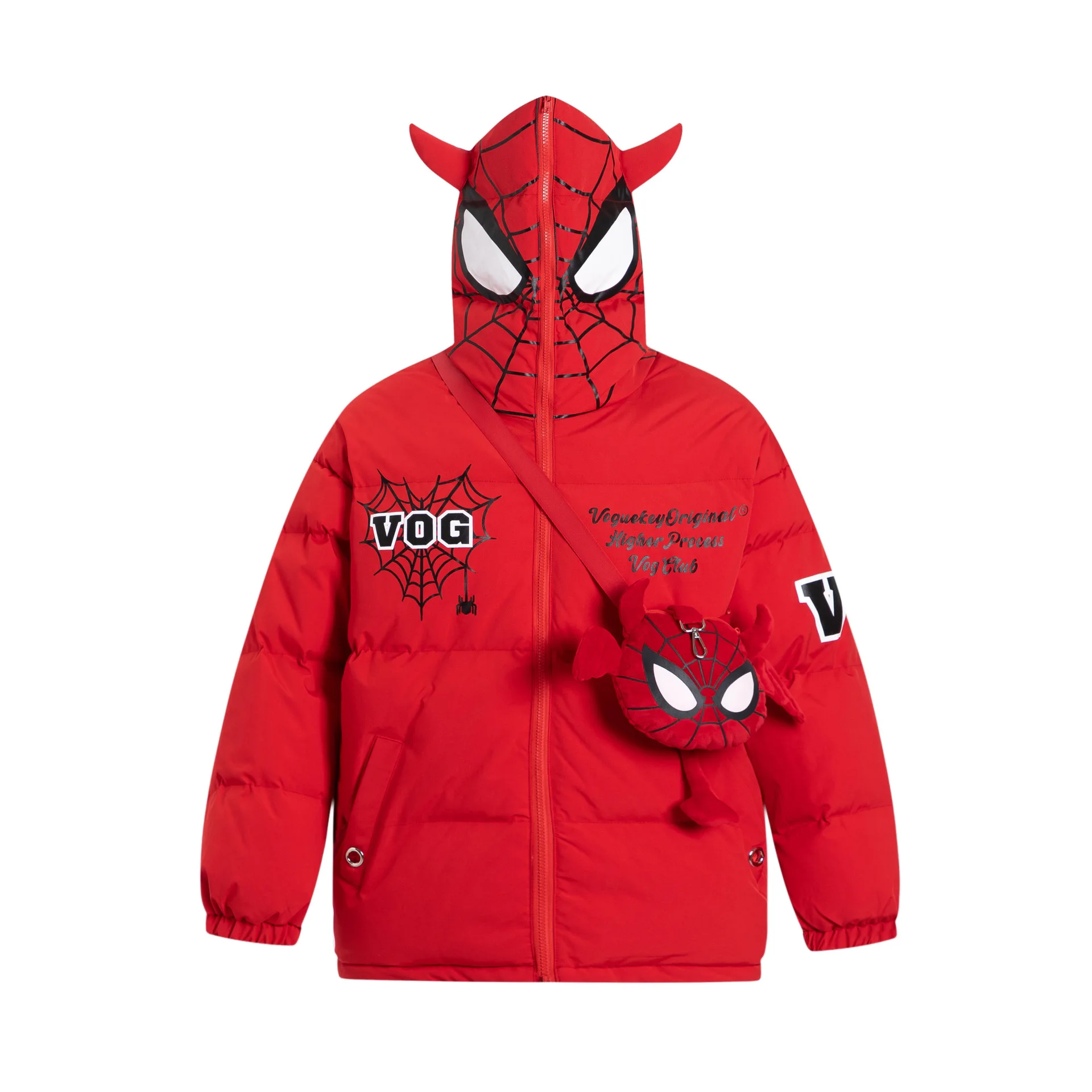 

Мужская куртка с капюшоном и вышивкой паука и сумкой, женская летная куртка High Street, зимние пальто большого размера Y2k