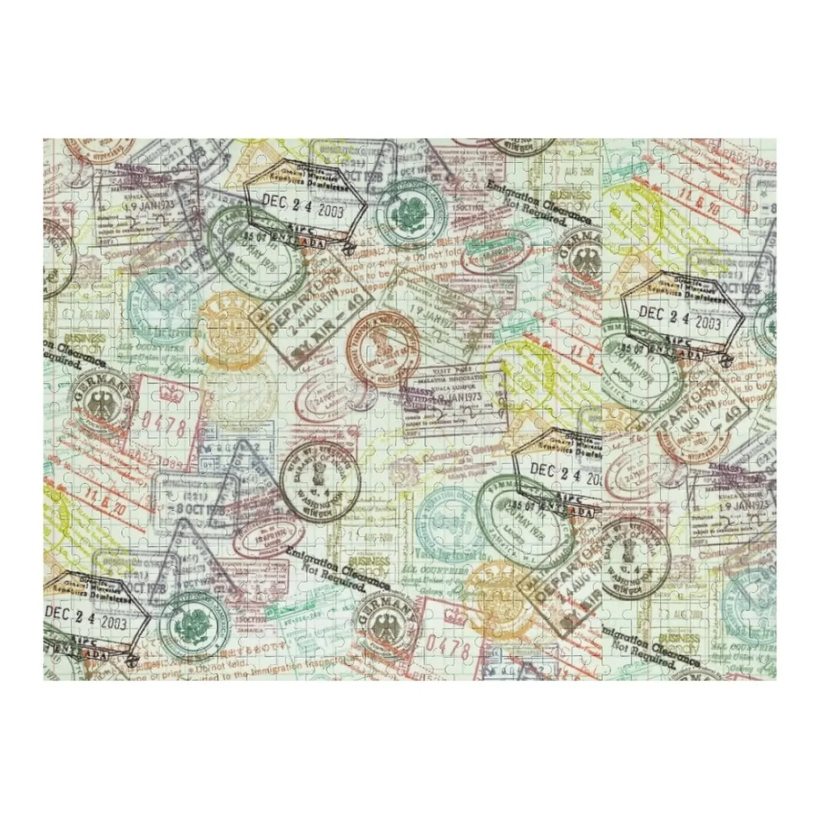 

Around the World Passport Stamps Collage Jigsaw Puzzle Custom With Photo Toddler Toys Puzzle