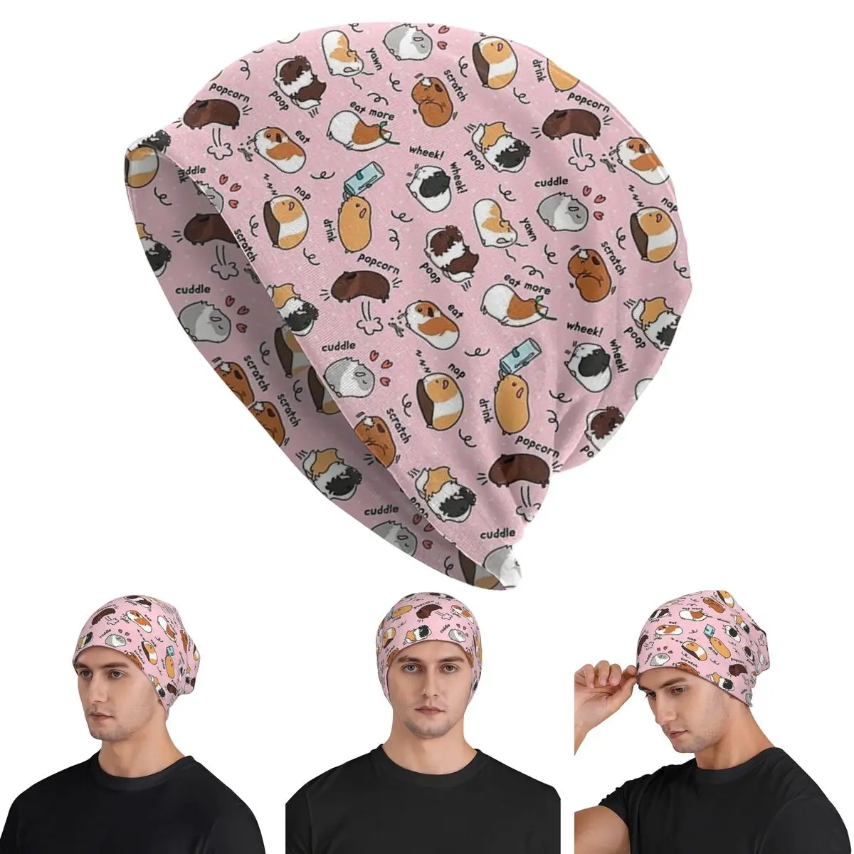 

Guinea Pig Daily To-Do List - Pink Background Skullies Beanies Hats Warm Autumn Winter Outdoor Cap Knitted Bonnet Caps Adult