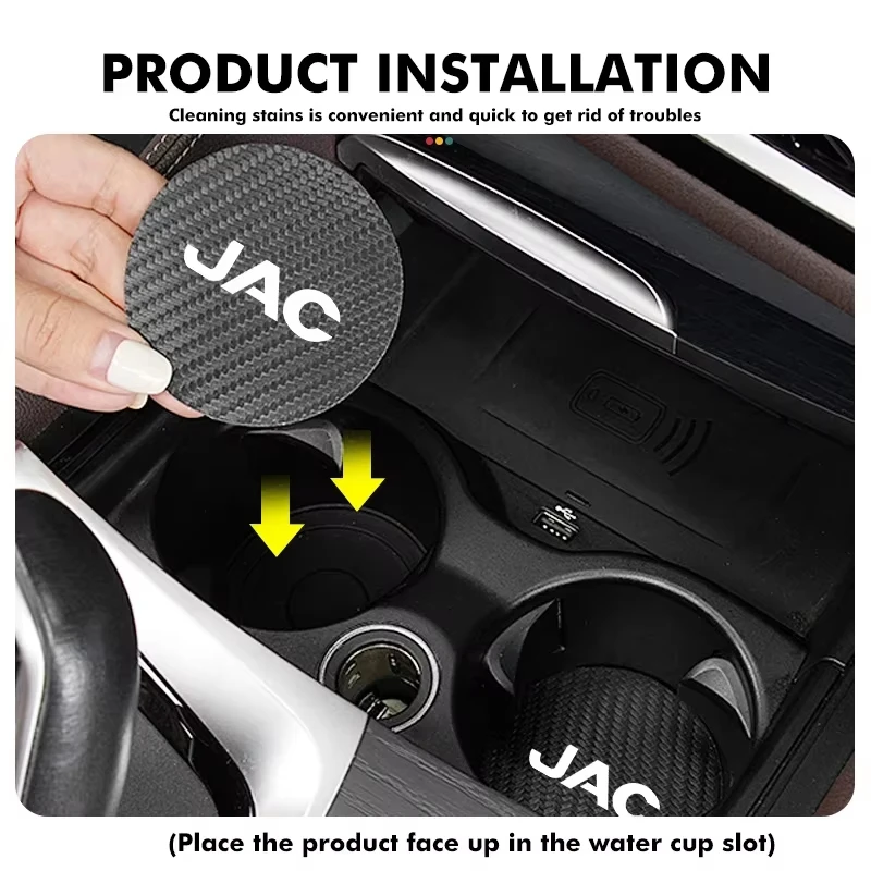 Car Cup Holder Mat Auto Water Mug Coaster Carbon Fiber Texture Non-Slip Spill Proof For JAC JS4 JS6 J7 JS8 Pro E30X RF8 J3 J5 S2 - view 2