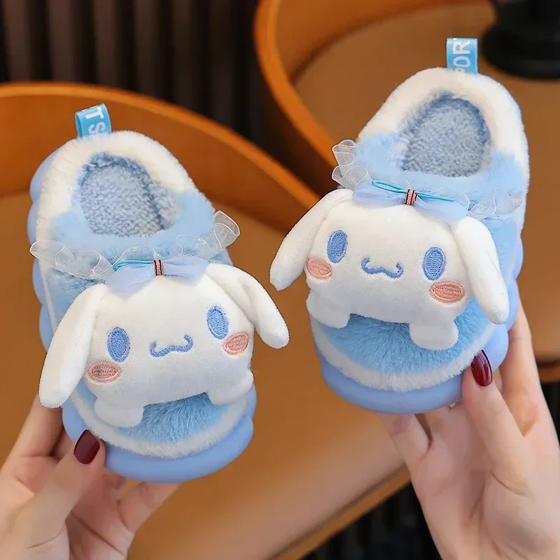 2024 New Winter Warm Cute Cartoon Indoor Mule Soft Non-slip Fluffy Slippers For Kids Teen Boys Girls Children Home Cotton Shoes