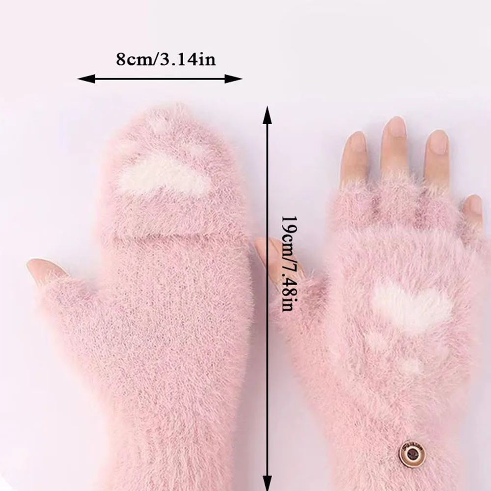 Women Girls Lovely Winter Warm Fingerless Gloves Girls Fluffy Bear Cat Plush Paw Claw Half Finger Gloves Mittens Gifts New 2023