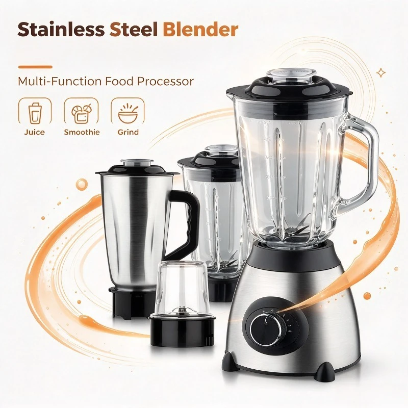 Stainless Steel Multifunctional Blender Home Food Processor Fruit Juicer Soymilk & Smoothie Maker for Kitchen Use
