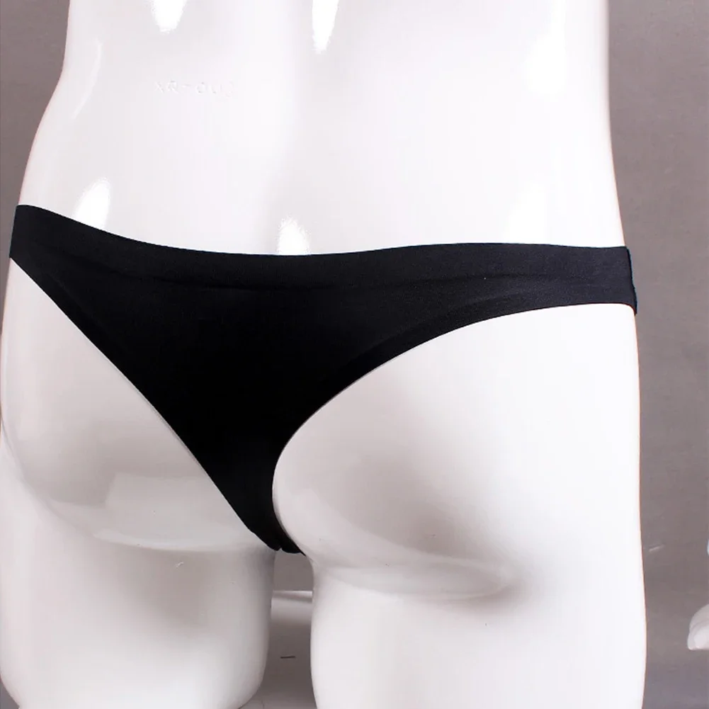 Men Ice Silk Sexy Briefs Pouch Panties Smooth Thin Underwear Thongs T-Back G-string Hollow Out Exposed Butt Underpants