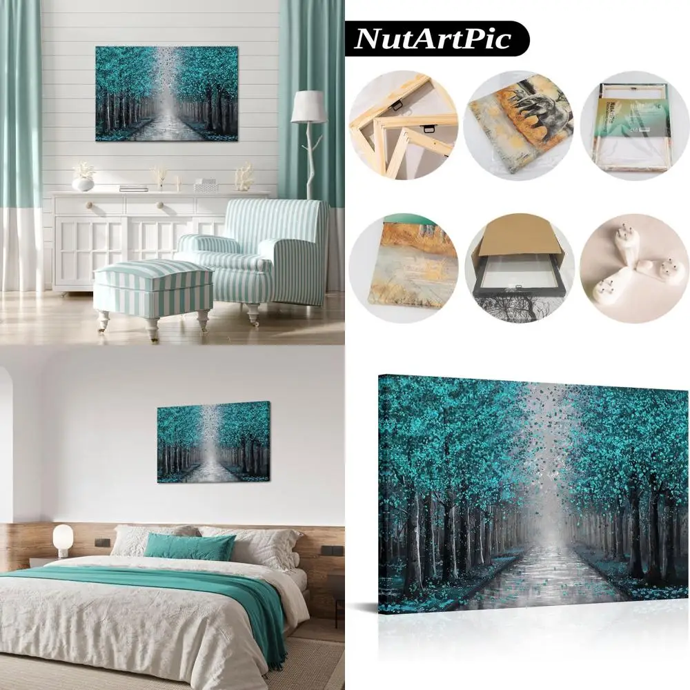 

Fantasy Forest Canvas Art - Teal and Grey Trees, 24x36 Inches Wall Decor