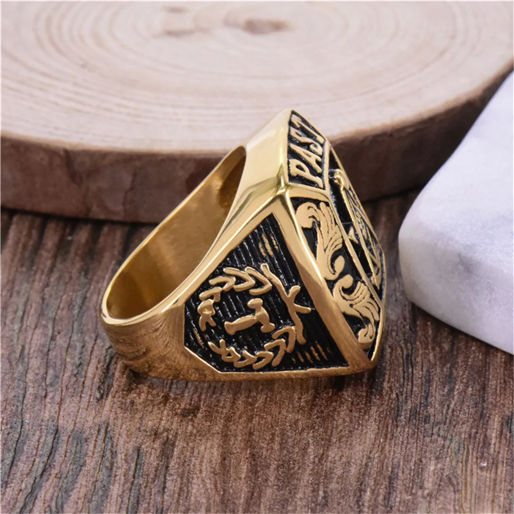 European And American Cross-border Religious Jewelry Freemason AG Logo Square Titanium Steel Ring Stainless Steel Ring